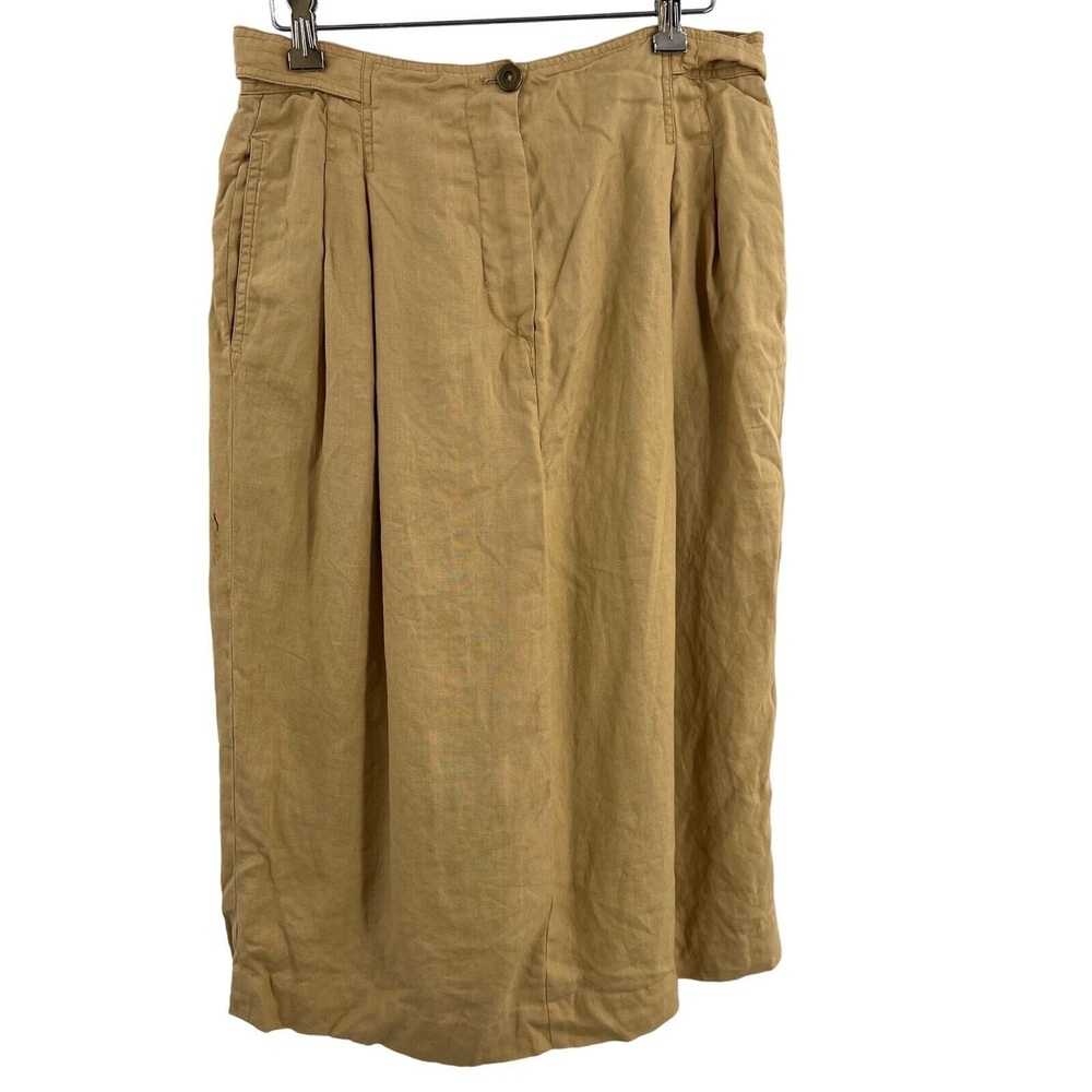 Gucci A-Line Skirt Tan Pleated Midi Linen Back‎ Buckle 46(IT) 10(US) SEE NOTES